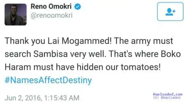 Reno Omokri mocks Lai Mohammed over Boko Haram/Tomatoes comment